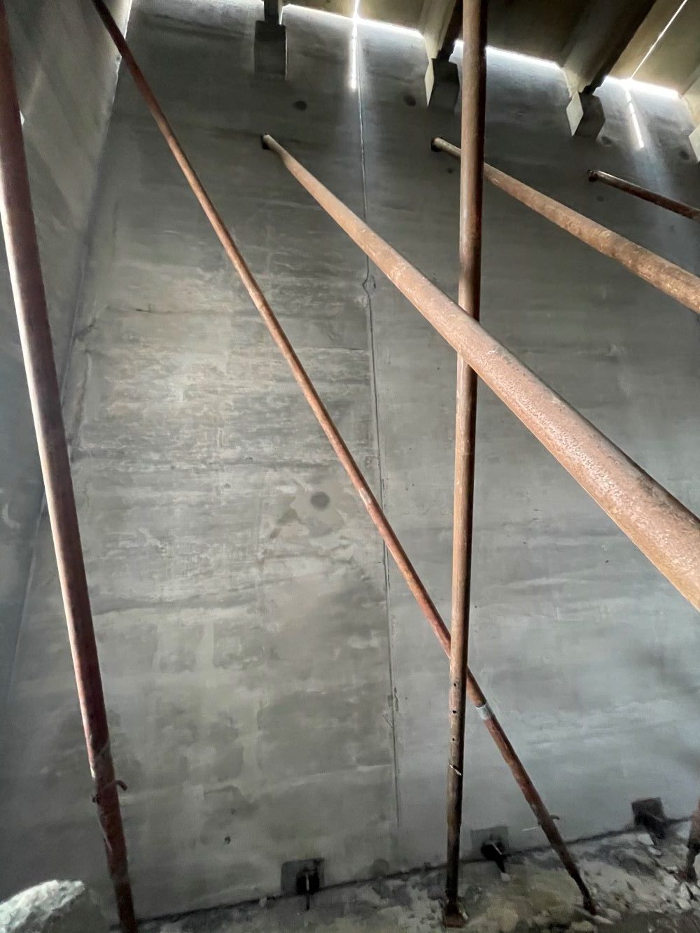 Steel beams in concrete room