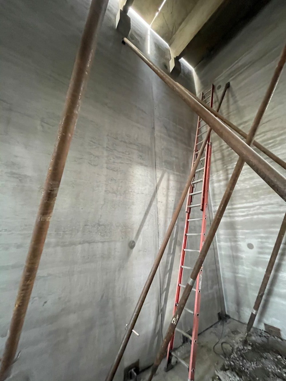 Steel beams and concrete walls
